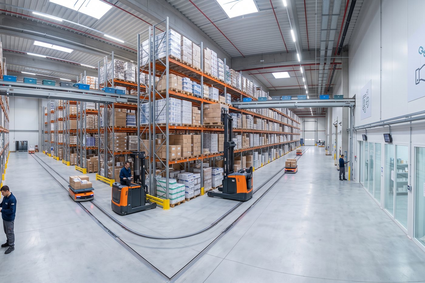 Operatori și echipamente automatizate într-un depozit de distribuție modern
